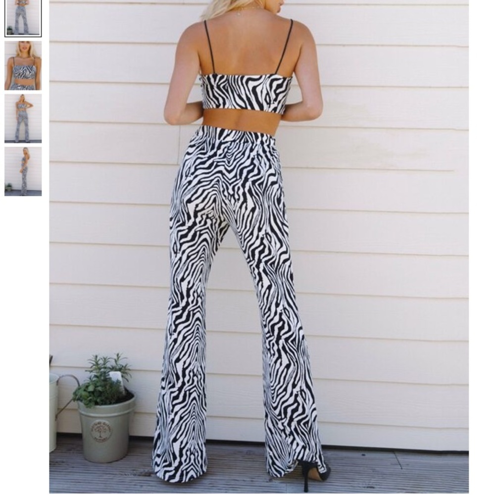 Zebra Matching Set Flared Pants Crop Bandeau Nwot - image 3